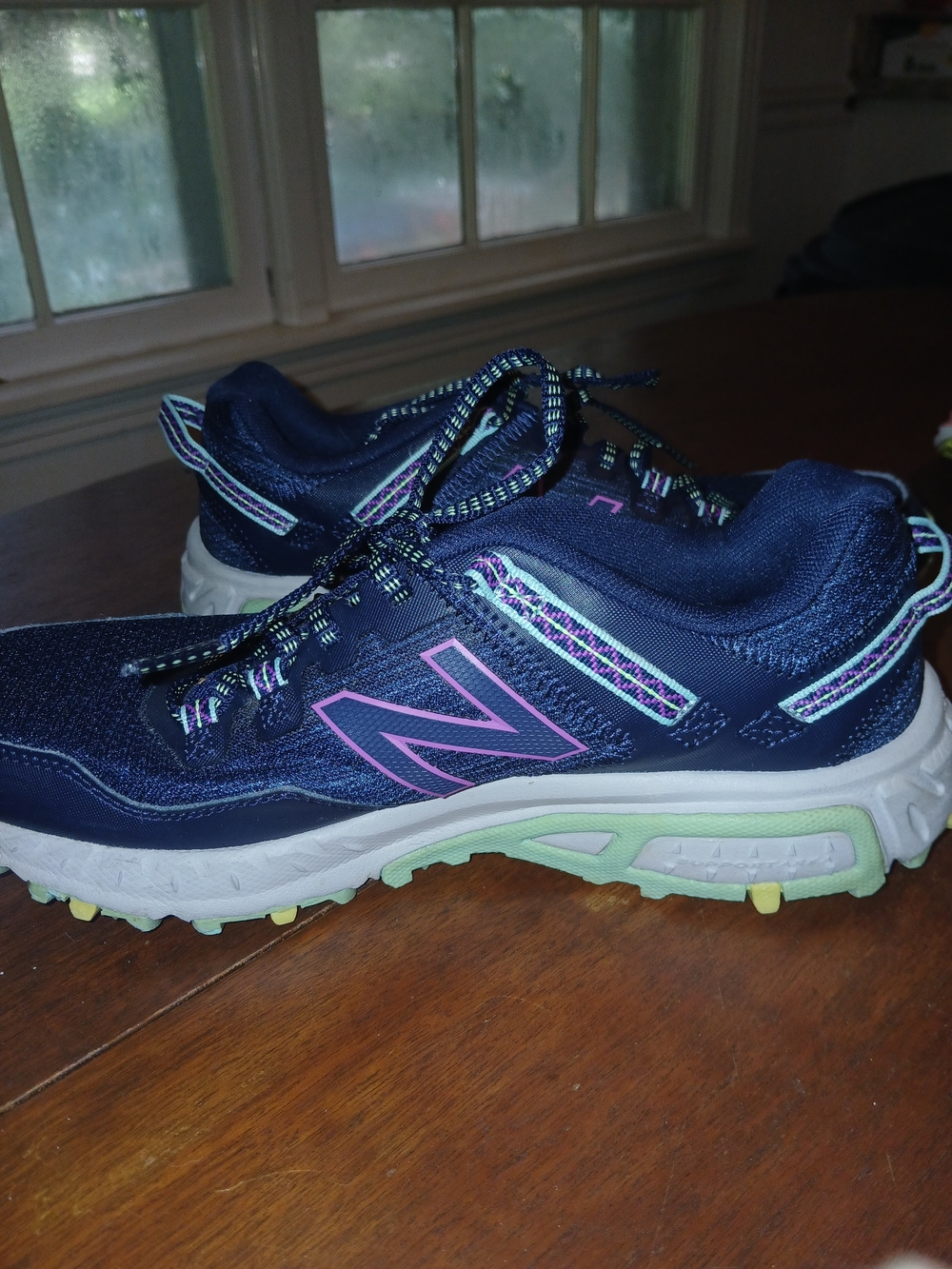 New Balance Women's Navy Running Sneakers with Purple Logo and Mint Accents